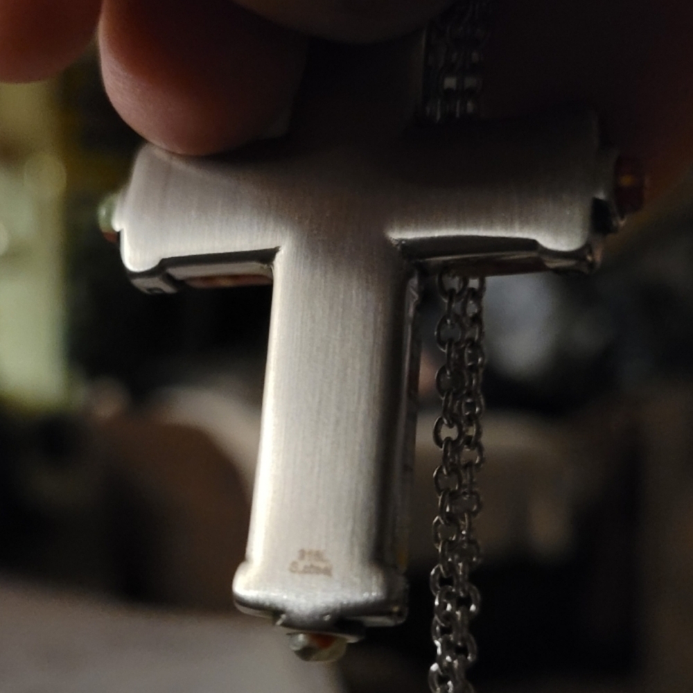Vintage Byzantine Merano Glass Ant. St. Steel Cross 20"chain (Venace,Italy 🇮🇹) - Picture 2 of 7